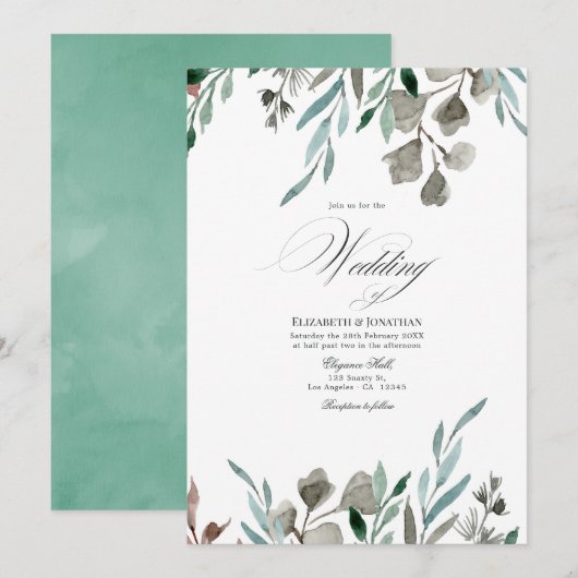 Wasserfarbe Rustikale Vegetation Winterhochzeit Einladung (Vorne/Hinten)