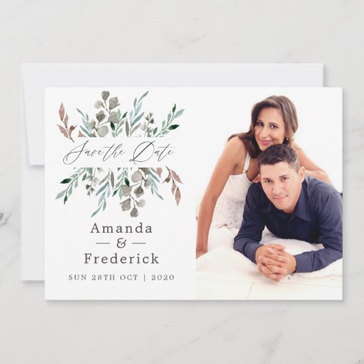 Wasserfarbe Rustikale Vegetation Winterhochzeit Save The Date (Vorderseite)