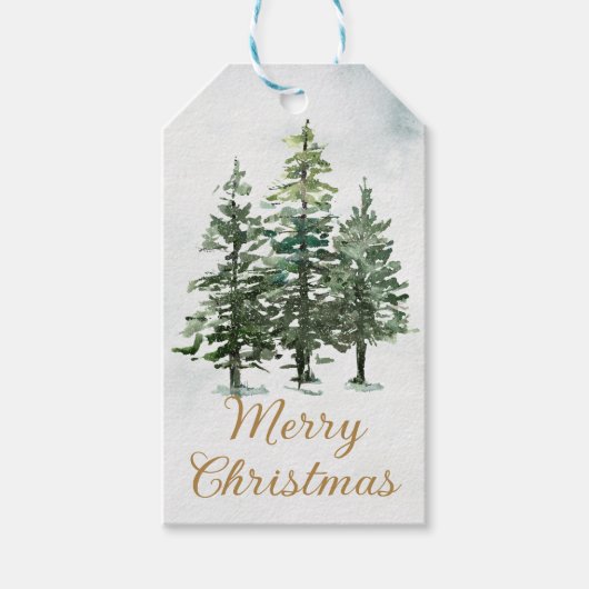 Wasserfarbe Rustikale Wälder Pinienbäume Weihnacht Geschenkanhänger (Vorderseite)