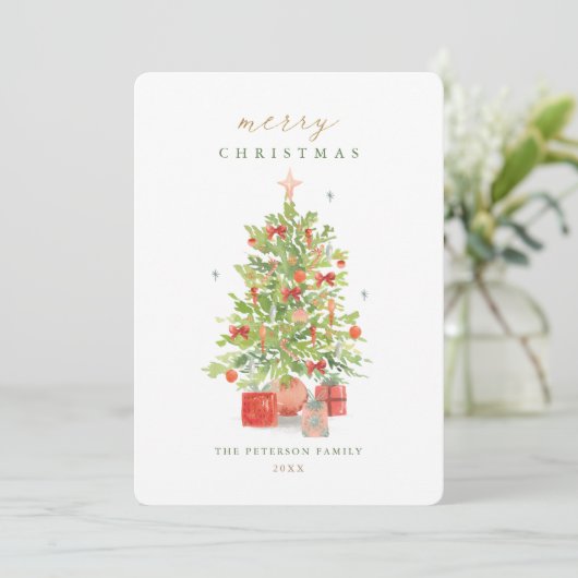 Wasserfarbe Rustikale Weihnachtsbaum Weihnachtsbau Einladung (Stehend Vorderseite)