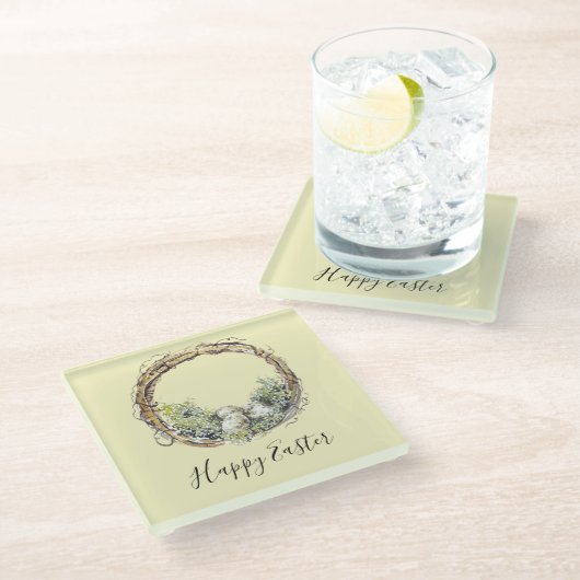 Wasserfarbe Rustikale Weinrebe & Eiern Ostern Glasuntersetzer (Schrägansicht)
