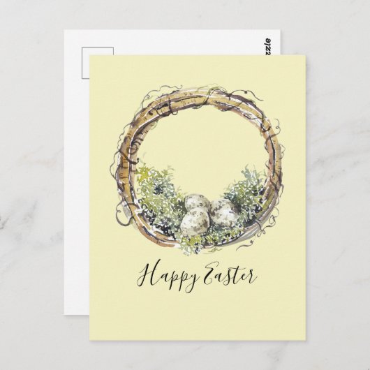 Wasserfarbe Rustikale Weinrebe & Eiern Ostern Postkarte (Vorne/Hinten)