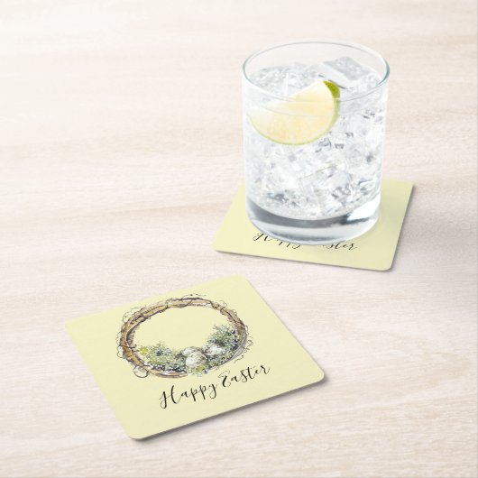 Wasserfarbe Rustikale Weinrebe & Eiern Ostern Rechteckiger Pappuntersetzer (Vor Ort)