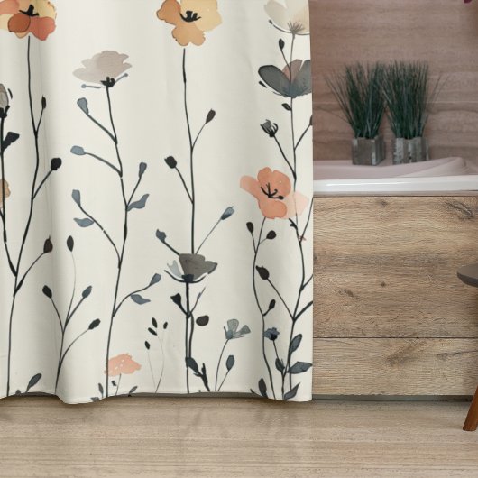 Wasserfarbe Rustikale Wildblumen Blumenmotiv Duschvorhang