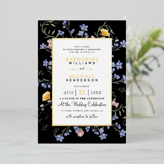 Wasserfarbe Rustikale Wildblumen Wiese Hochzeit Folieneinladung (Stehend vorne)