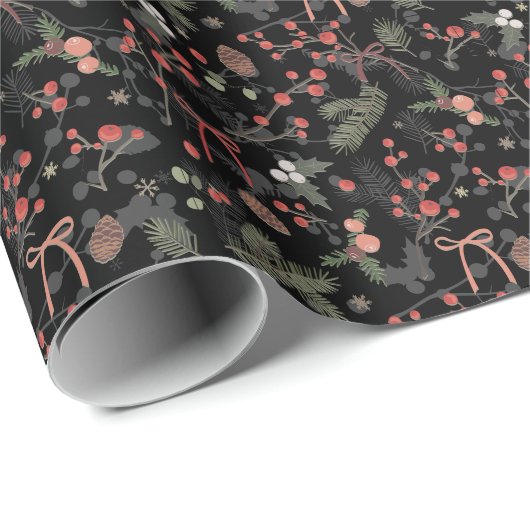 Wasserfarbe Rustikale Winter Pflanze Nahtloses Mus Geschenkpapier (Rolleneckpunkt)