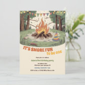 Wasserfarbe Rustikaler Bonfire Spaß Smores 1. Gebu Einladung (Stehend Vorderseite)