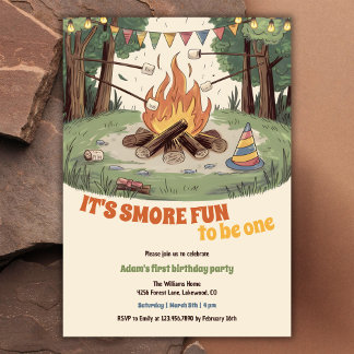 Wasserfarbe Rustikaler Bonfire Spaß Smores 1. Gebu Einladung