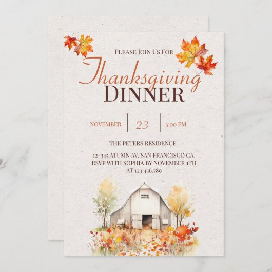 Wasserfarbe Rustikaler Fall Erntedank Einladung (Vorne/Hinten)