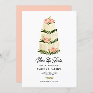Wasserfarbe Rustikaler gestufter Kuchen Save The Date