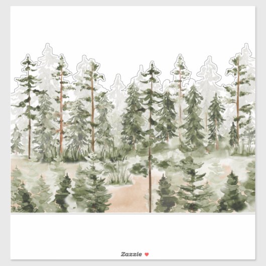 Wasserfarbe Rustikaler Grünwald Aufkleber (Blatt)