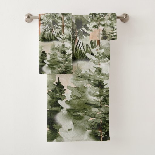 Wasserfarbe Rustikaler Grünwald Badhandtuch Set (Insitu)