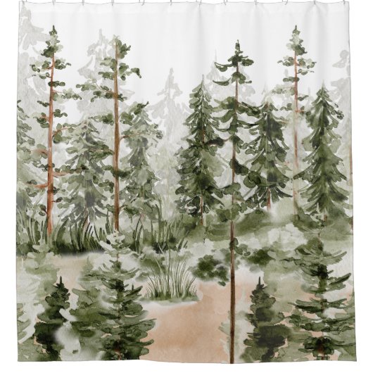 Wasserfarbe Rustikaler Grünwald Duschvorhang (Vorderseite)