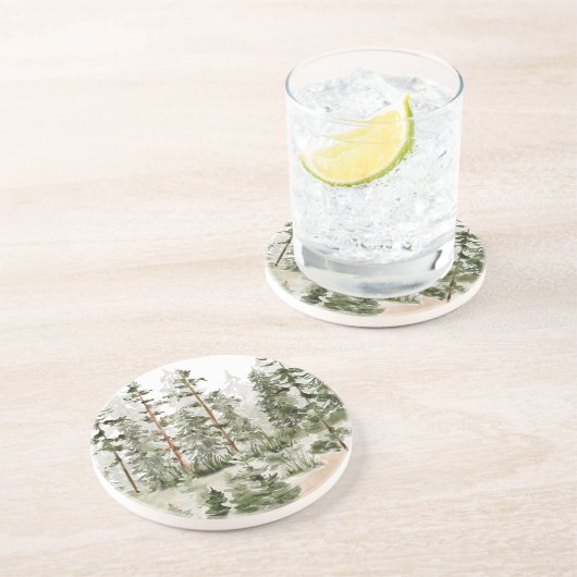 Wasserfarbe Rustikaler Grünwald Getränkeuntersetzer (Seite)