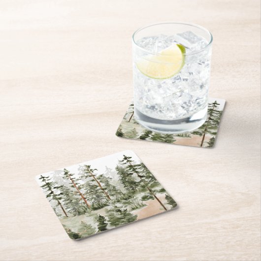 Wasserfarbe Rustikaler Grünwald Rechteckiger Pappuntersetzer (Vor Ort)