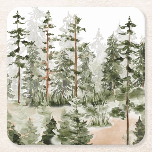 Wasserfarbe Rustikaler Grünwald Rechteckiger Pappuntersetzer (Vorderseite)