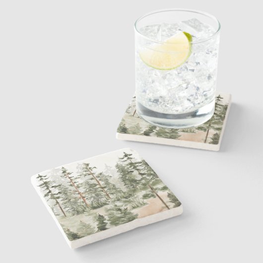 Wasserfarbe Rustikaler Grünwald Steinuntersetzer (Seitenansicht)