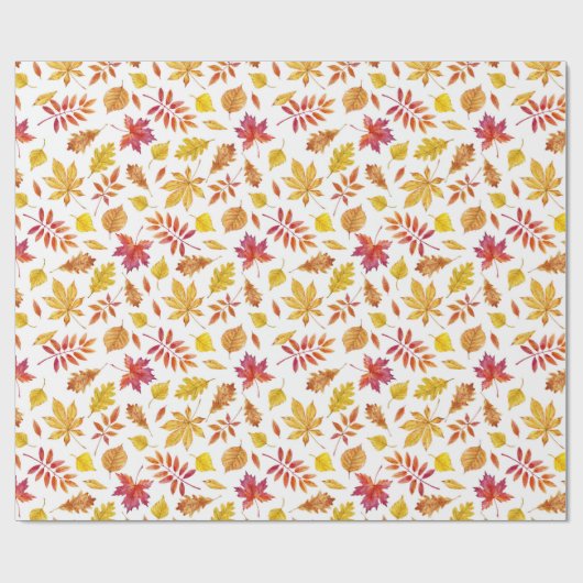 Wasserfarbe Rustikaler Herbst Blättermuster Geschenkpapier (Flach)