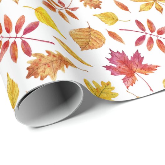 Wasserfarbe Rustikaler Herbst Blättermuster Geschenkpapier (Rolleneckpunkt)