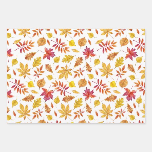 Wasserfarbe Rustikaler Herbst Blättermuster Geschenkpapier Set (Vorderseite 3)