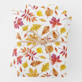 Wasserfarbe Rustikaler Herbst Blättermuster Geschenkpapier Set