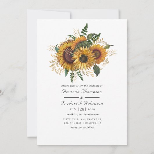 Wasserfarbe Rustikaler Herbst - Fall Sonnenblumen  Einladung (Vorderseite)