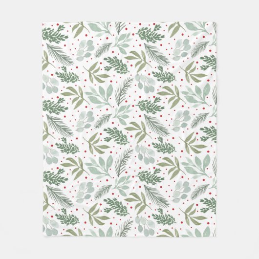 Wasserfarbe Rustikaler Pinienwald Berry Garland Fleecedecke (Vorderseite)