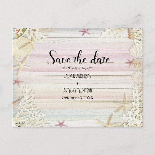 Wasserfarbe Rustikaler Strand Hochzeit Save the Da Postkarte (Vorderseite)