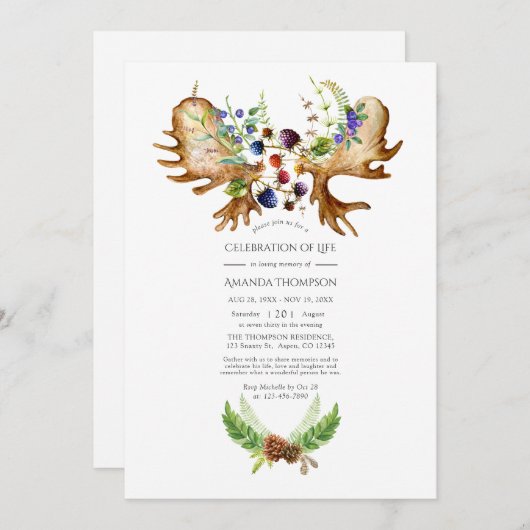 Wasserfarbe Rustikaler Wald Feier zum Foto des Leb Einladung (Vorne/Hinten)