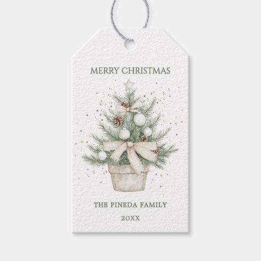 Wasserfarbe Rustikaler Weihnachtsbaum Geschenkanhänger (Vorderseite)