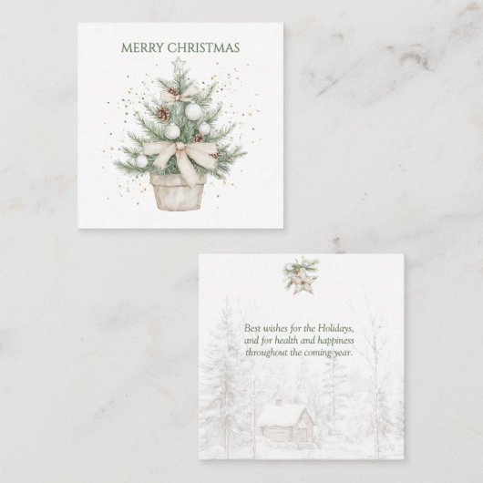 Wasserfarbe Rustikaler Weihnachtsbaum Quadratische Visitenkarte (Vorne/Hinten)