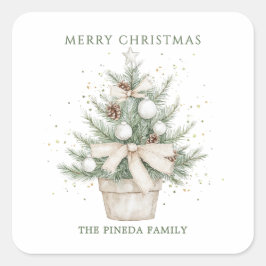 Wasserfarbe Rustikaler Weihnachtsbaum Quadratischer Aufkleber