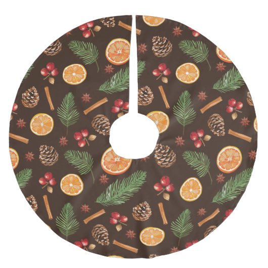 Wasserfarbe Rustikales botanisches Muster Weihnach Polyester Weihnachtsbaumdecke (Vorderseite)