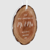 Wasserfarbe Rustikales Holz Slice Erste Weihnacht Ornament (Vorderseite)