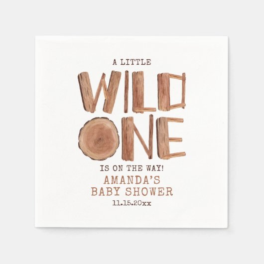 Wasserfarbe Rustikales Holz Wild One Baby Dusche Serviette (Vorderseite)