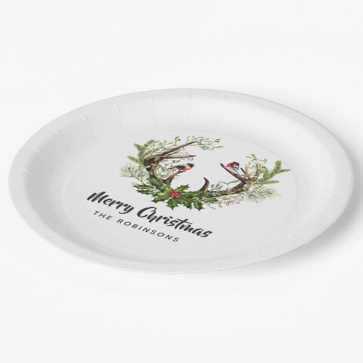 Wasserfarbe Rustikales Rentier Weihnachtsfest Part Pappteller (Schrägansicht)