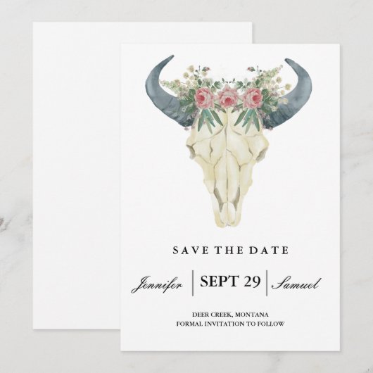 Wasserfarbe Rustikales Rodeo | Save the Date Rose (Vorne/Hinten)