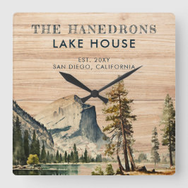 Wasserfarbe Rustikales Seehaus Thema Familie Quadratische Wanduhr