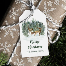 Wasserfarbe Rustikales Waldland Hirsche Weihnachte Geschenkanhänger