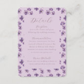 Wasserfarbe Rustische Blume Lila Hochzeitdetails Begleitkarte (Vorderseite)