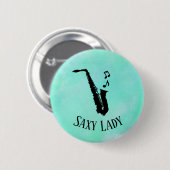 Wasserfarbe Sachsen Lady Cool Funny Music Saxophon Button (Vorne & Hinten)