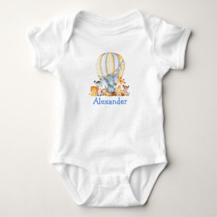 Wasserfarbe Safari Tiere Blue Air Ballon Baby Strampler