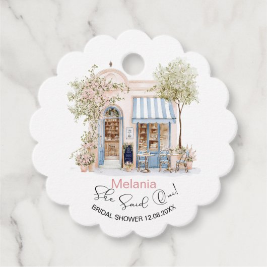 Wasserfarbe sagte sie Oui Brautparty Geschenkanhänger (Vorderseite)