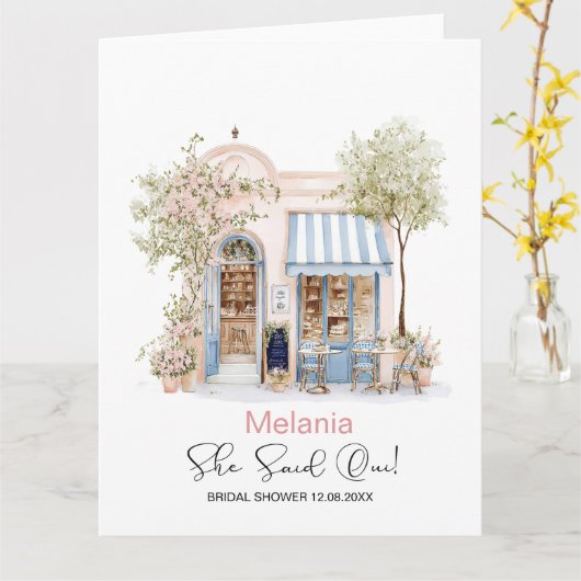 Wasserfarbe sagte sie Oui Brautparty Karte (Gelbe Blume)