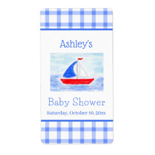 Wasserfarbe Sailboat Blue Karo Babydusche
