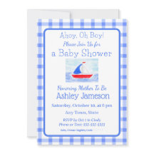 Wasserfarbe Sailboat Blue Karo Babydusche