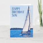 Wasserfarbe Sailboat Happy Birthday Son Card Karte<br><div class="desc">Eine Geburtstagskarte für einen Sohn mit einem Aquarellboot.</div>