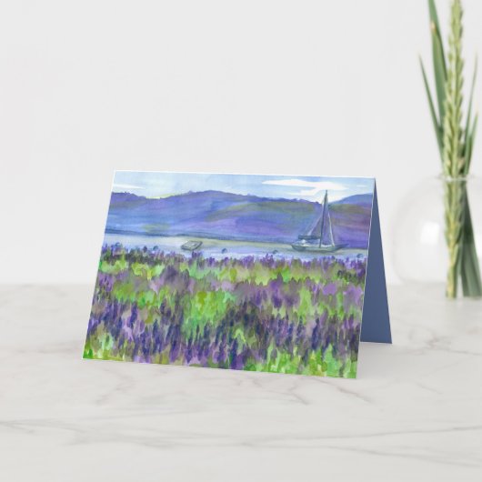 Wasserfarbe Sailboat Lupines Happy Geburtstag Karte (Vorderseite)