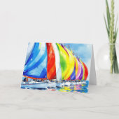 Wasserfarbe Sailboat Regatta Denken Sie an Sie Karte (Vorderseite)
