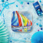 Wasserfarbe Sailboat Regatta Pappteller (Party)